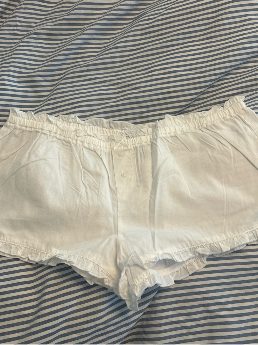 Brandy Melville White Ruffle Hem Cotton Shorts